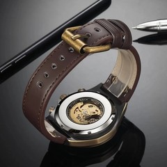 Bronze Retro Skeleton Automatic Mechanical Watch for Men Luminous Hand Brown Gen