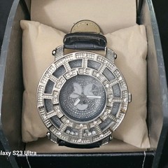 54.3mm Men’s Luxury LARGE THICK Analog watch Silver Bezel leatherette band