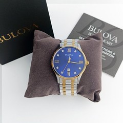 Bulova Men Marine Star 98D130 Blue/Gold Dial Quartz Chronograph Watch 40MM