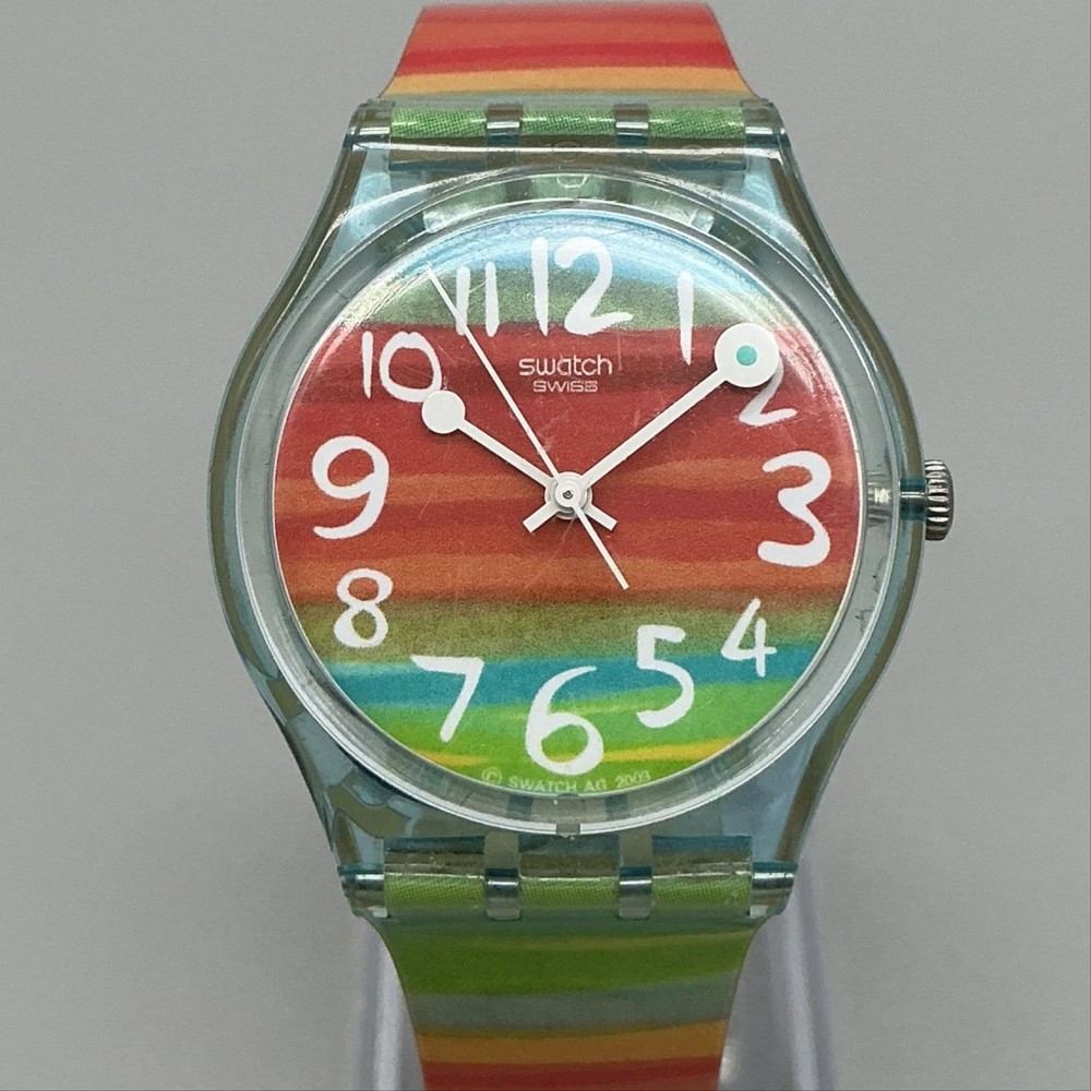 Swatch Color The Sky Men Watch 34mm Rainbow Dial Swiss GS124 New Battery