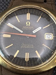OMEGA Genève Dynamic Date Gold Top Case Stainless Steel Back Rare Speckled Dial