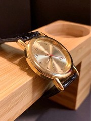 Philip Mercier Gold Watch Red Second Hand Leather Strap Quartz