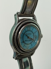 Ecclissi Sterling Silver Blue Turquoise Leather Band Ladies Watch Working