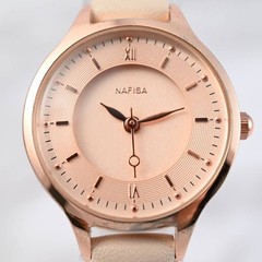 NAFISA Ladies Watch Rose Gold Ivory Leather Strap Simple Round Face Elegant Neat