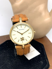 Tory Burch Womens Watch TBW2041 Quartz Cream Dial Gold Leather Band 30mm