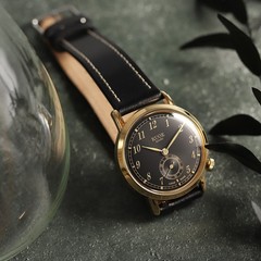 KUOE KYOTO OLD SMITH 90-007 Small Seconds Automatic Black Dial Leather Strap