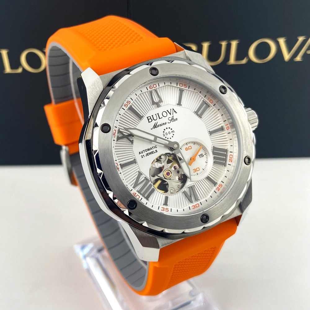 Bulova Marine Star 98A226 Men’s Watch 45MM White Dial Rubber Strap Automatic