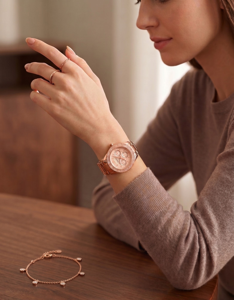 Fossil ES3590 Stella Rose Gold Chronograph Stainless Steel Women Watch NeverWorn
