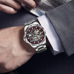 GLENAW Steampunk Skeleton Men’s Watch Ring Luxury Automatic Mechanical Watches