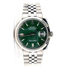 Rolex Datejust 116234 18K White Gold Bezel Green Dial Jubilee Steel Watch *MINT*
