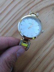 Sutton Watch Womens 32mm Pave Crystal Band Cuff Clamper Gold Tone New Battery