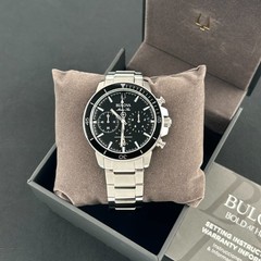 Bulova Marine Star 96B272 Black Dial Men’s Quartz Chronograph Watch 45mm