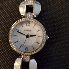 Fossil Watch ES3013 Stainless Steel 26mm Silver Tone Rhinestone Works GUC