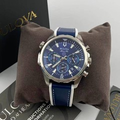Bulova Marine Star 96B287 Blue Dial Leather Strap Men’s Chronograph Quartz Watch