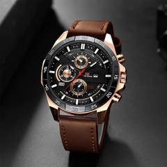 Top Men Watch Sports Style 46mm Large Leather Racing Style Casual Fashion