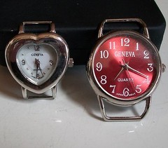 SET OF 2 SILVER FINISH HEART, ROUND WATCH FACES FOR BEADING,RIBBON OR OTHER USE