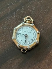 Antique Wittnauer 14K Yellow Gold Diamond Octagonal Pendant Watch 17J Swiss Manu