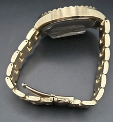 VTG Accutime 47mm All SS Gold Tone Japan Quartz Watch Rotating Bezel New Battery