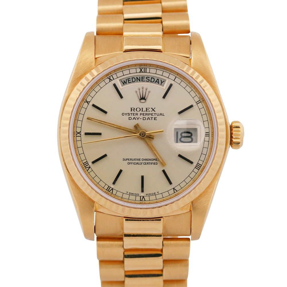 VINTAGE 1982 Rolex Day-Date President SILVER 36mm 18K Yellow Gold 18038 Watch
