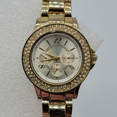 Crystal Bling Ladies Watch 36mm Classy Gold Tone Band 7.5 *