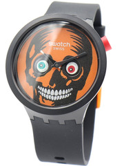 New Swiss Swatch IT’S SPOOKY TIME Black Silicone Halloween Watch 47mm SB03B700