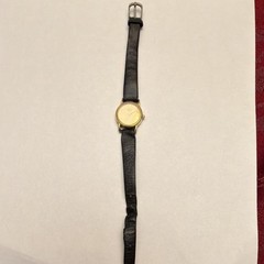 Seiko Quartz Dress Watch Gold Tone Gold Dial Black Leather Strap Needs Battery