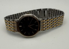 Seiko Analog Black Dial Date Two-Tone Gold/Silver Metal Bracelet Dress Watch