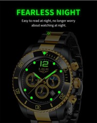 LIGE Men Watch Chronograph Stainless Steel Wristwatch for Business Males Watches