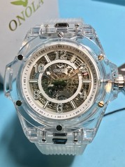 44MM AUTOMATIC CLEAR SKELETON DIAL TRANSPARENT RESIN CASE STRAP ONOLA MECHANICAL