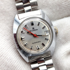 Vintage EDOX Automatic Ladies Watch Petite 21.5mm Silver Dial Date Swiss Made
