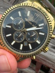 Michael Kors Lexington Gold Tone Chronograph Mens Watch Black Dial MK8286