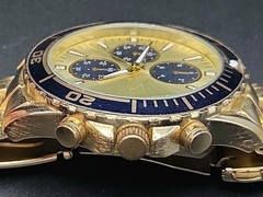 VTG Accutime 47mm All SS Gold Tone Japan Quartz Watch Rotating Bezel New Battery