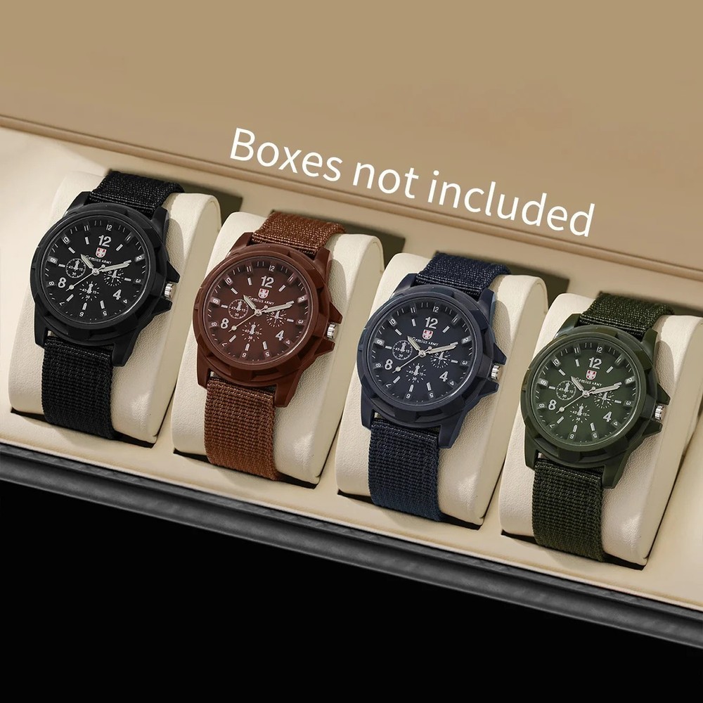 4PCS/Set Fashion Military Casual Nylon Band Sport Quartz Watches Without Box