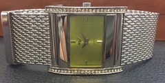 Luxury Designer Ladies Taxi Watch Rectangular With Melanser Arm Band May Green Metalic