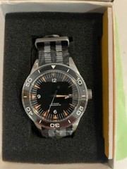 Courguet Diverwatch Nato Strap Black Dial Orange Hands Uni Directional Bezel new