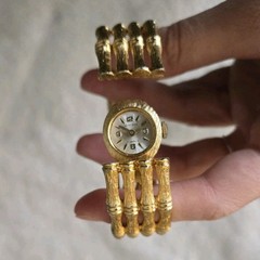 Vintage VANTAGE Hidden Watch Bracelet Women’s Gold Tone Hinged Bangle 70s 80s