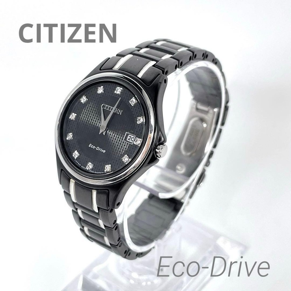 CITIZEN Eco-Drive Watch, Black, with Date Display, J015 【USED】
