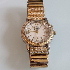 Kirks Folly Vintage Gold Tone AB Rhinestone Crystal Stretch Watch K64L Japan Mov