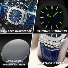Poedagar Luxury Square Men Watch Date Waterproof Luminous Wristwatch