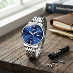 Classic Men’s Water-Resistant Watch with Large Numbers & Blue Face – Gift Ready