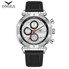 ONOLA Men’s Sport Chronograph Watch Rubber Strap Quartz Large Dial