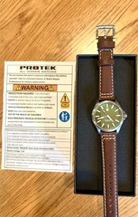 ProTek Titanium Field Watch, Titanium Case/Green Dial/ Leather Strap / PT3005