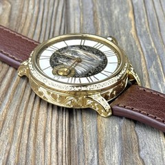 Marriage Watch – Swiss Vintage Movement 49mm, Hand Engraved Custom Gold Dial Dog