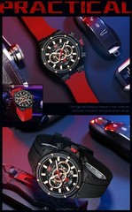 MINI FOCUS Men’s Silicone Multifunction Chronograph Calendar Sports Quartz Watch