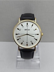Breda Gold White Dial Quartz Unisex Watch Black Leather Strap New Battery Dallas