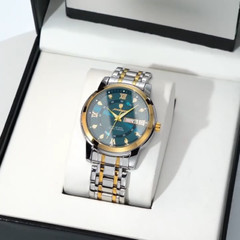 POEDAGAR Men Watch Date Day Display Waterproof Luminous Stainless Steel Quartz
