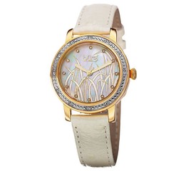 New Women’s Burgi BUR096YGW Pattern MOP Diamond Dial White Leather Strap Watch