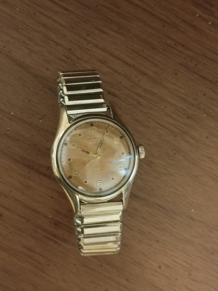 Benrus tropical dial automatic gold 10k gold fill case 14k GF band mid century