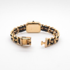Vintage CHANEL H0001 Black Dial Plated Gold/leather Quartz Watch