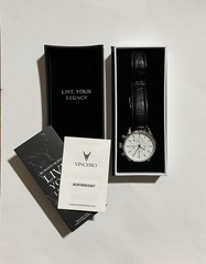 Vincero Chrono S Men’s Chronograph 43mm Silver White Dial Black Leather w/ Box